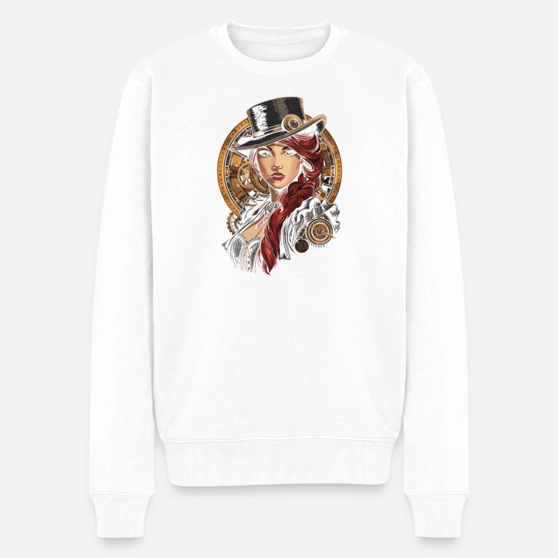 Steam Punk Schöne Frauen Steampunk - Männer Premium Bio Pullover - Weiß