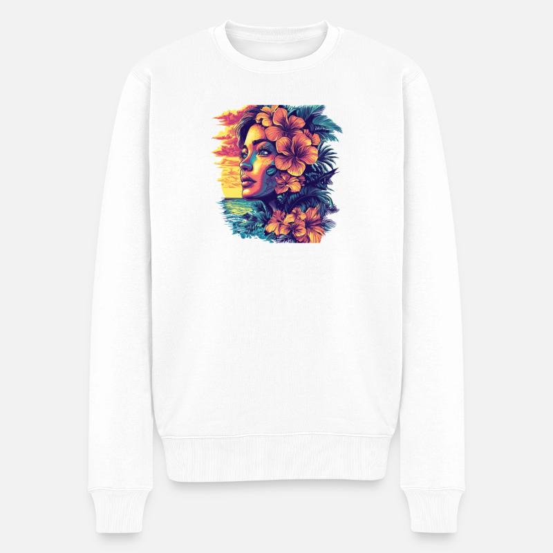 Hibiskustraum am Sonnenuntergang - Männer Premium Bio Pullover - Weiß