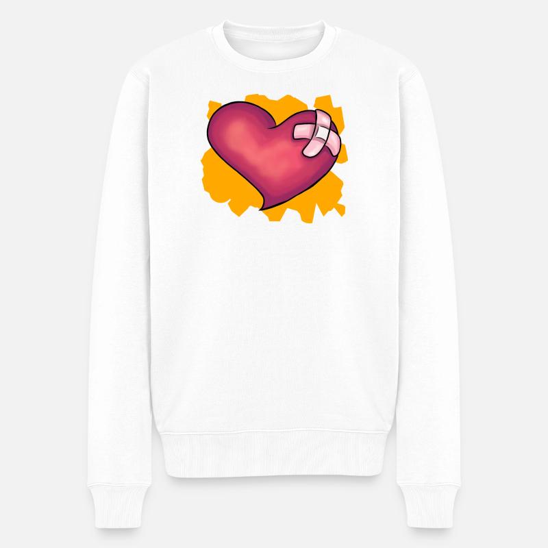 Patched Heart - Männer Premium Bio Pullover - Weiß