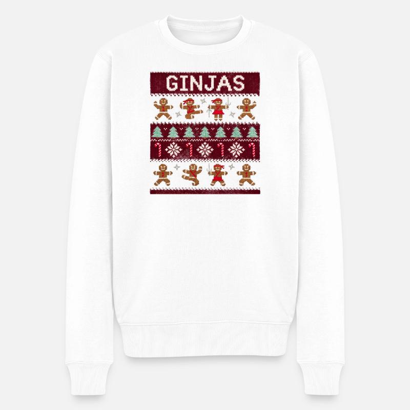 Ginjas Lebkuchen-Weihnachtspullover - Männer Premium Bio Pullover - Weiß