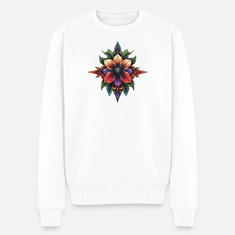 Mandala de l’Étoile de Fleurs - Pull Premium bio Homme - blanc
