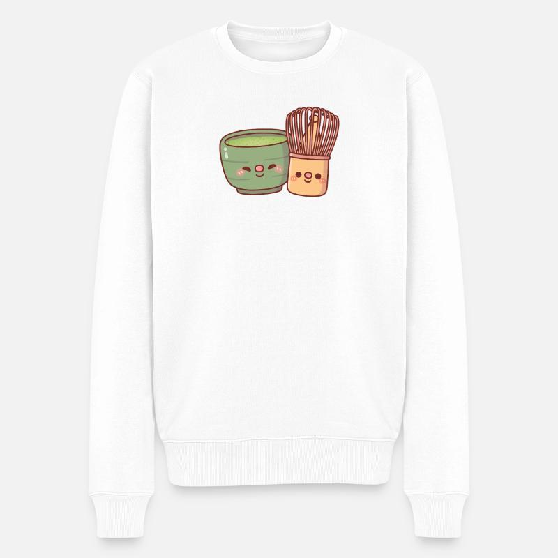 Süße Matcha-und-Whisk-Bestie - Männer Premium Bio Pullover - Weiß