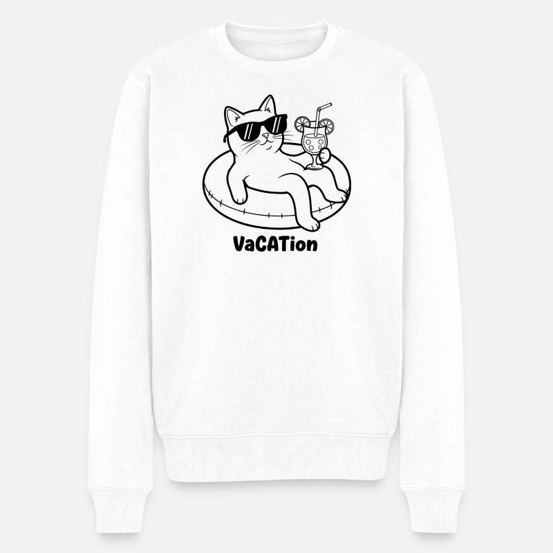 Katzenurlaub am Pool VaCATtion - Männer Premium Bio Pullover - Weiß
