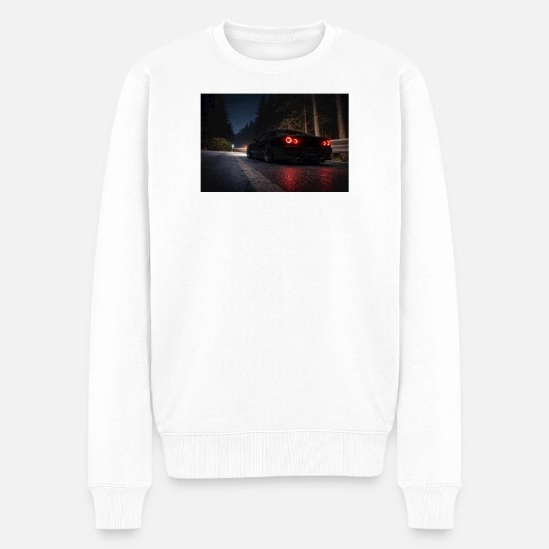 Nachtsportwagen auf der Straße - Männer Premium Bio Pullover - Weiß