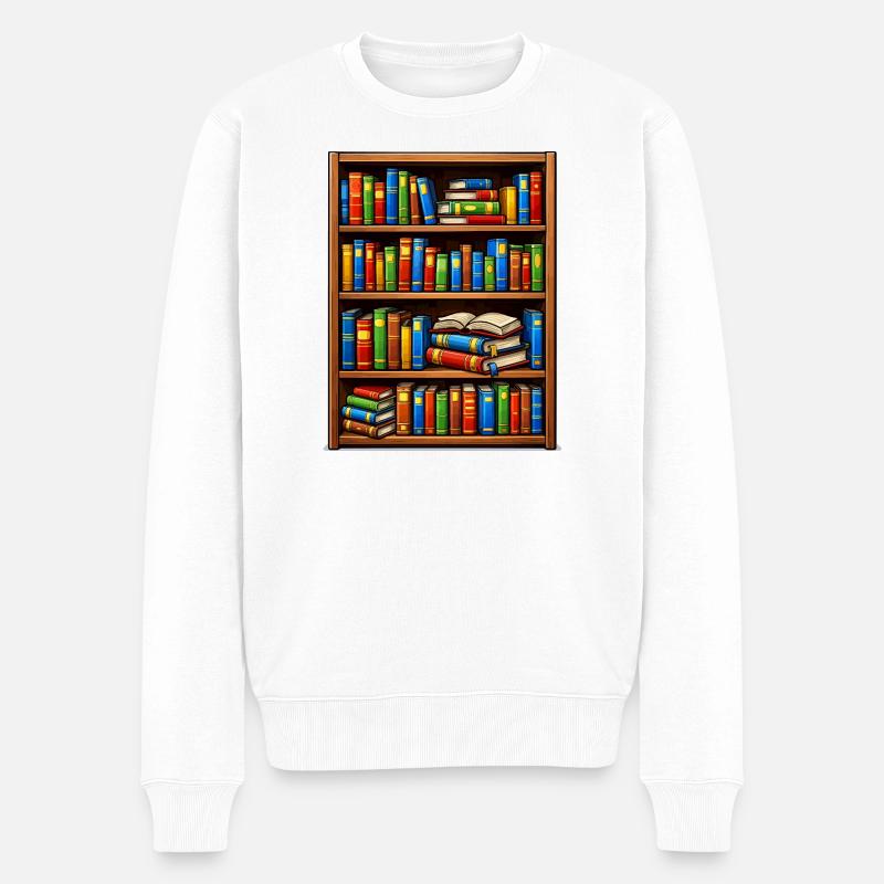 Bibliothèque Illustrato de Bibliothèques - Pull Premium bio Homme - blanc