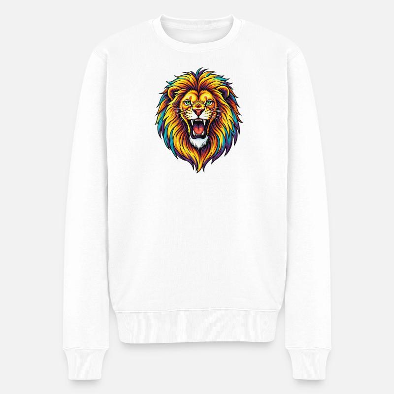 Explosion de Lion Arc-en-ciel Néon - Pull Premium bio Homme - blanc