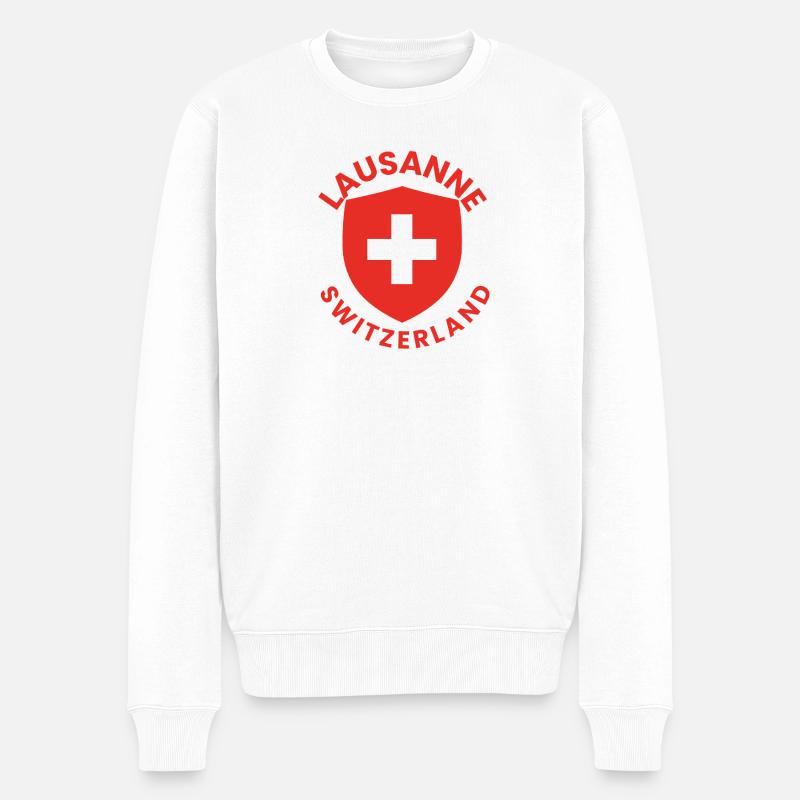 Lausanner Schild mit Schweizer Flagge - Männer Premium Bio Pullover - Weiß