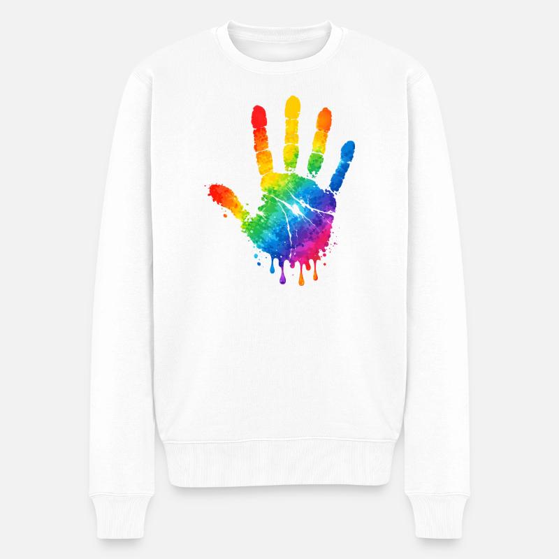 Bunter Handabdruck Aquarell Design  - Männer Premium Bio Pullover - Weiß