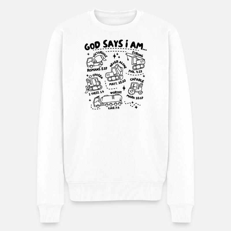 Dieu dit que je suis – Identité en Christ - Pull Premium bio Homme - blanc