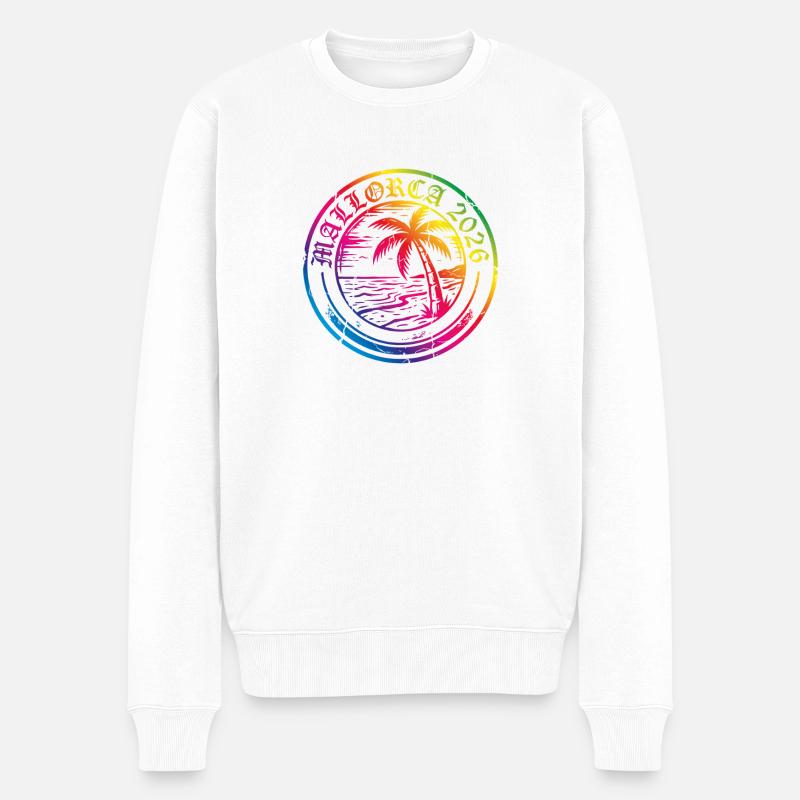 Mallorca 2026 Bunt Palme - Männer Premium Bio Pullover - Weiß