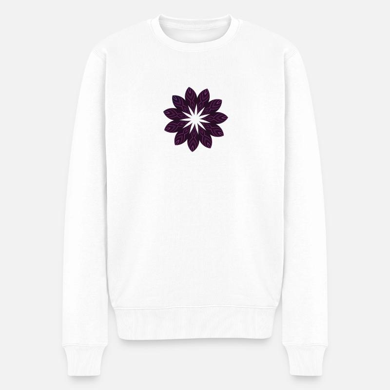 Dunkle Purpur Mandala Blume - Männer Premium Bio Pullover - Weiß