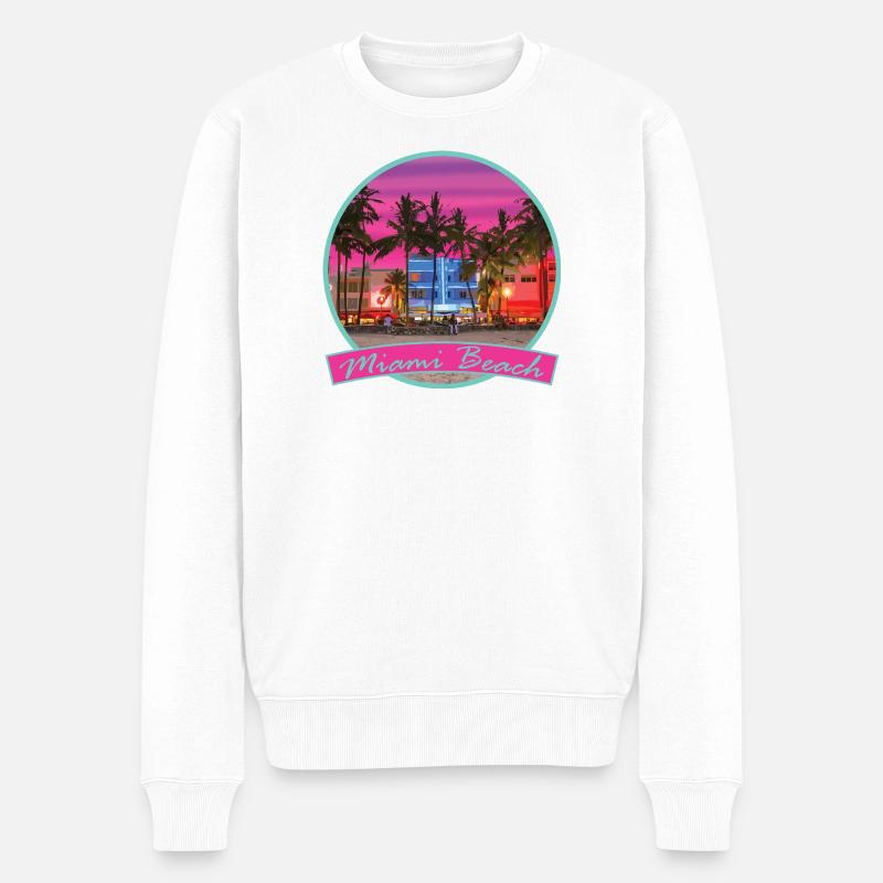 80er Retro Miami Beach Vaporwave - Männer Premium Bio Pullover - Weiß