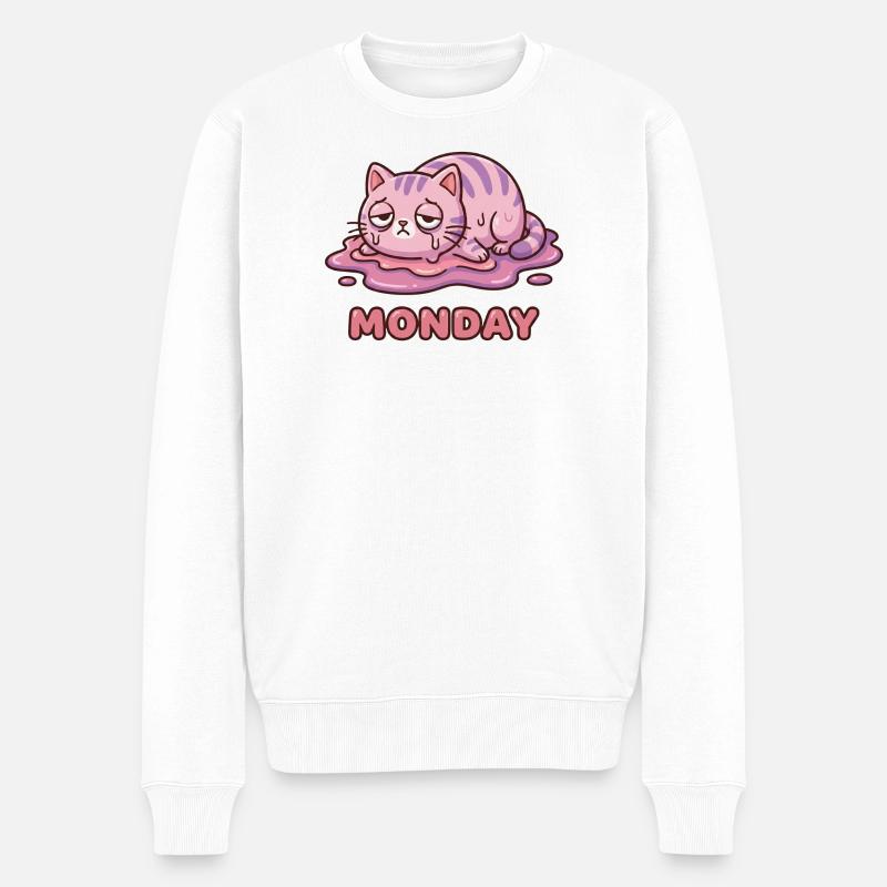 Ich hasse Montage – süße erschöpfte Katze - Männer Premium Bio Pullover - Weiß