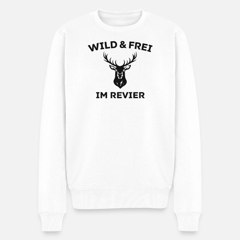 Wild & Frei Hirschkopf - Männer Premium Bio Pullover - Weiß