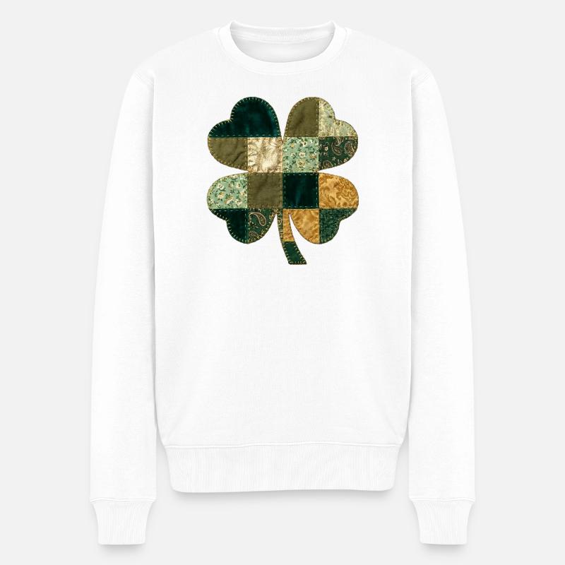 Patchwork Kleeblatt Quilt Stil - Männer Premium Bio Pullover - Weiß