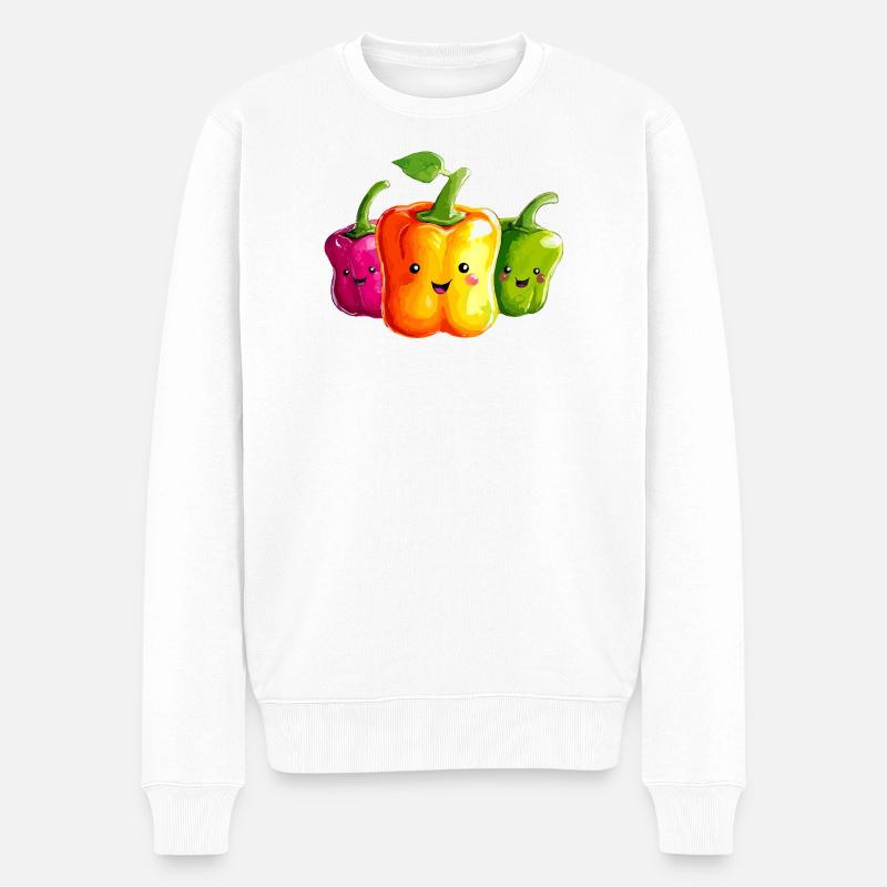 Kunterbunte Paprika Trio - Männer Premium Bio Pullover - Weiß