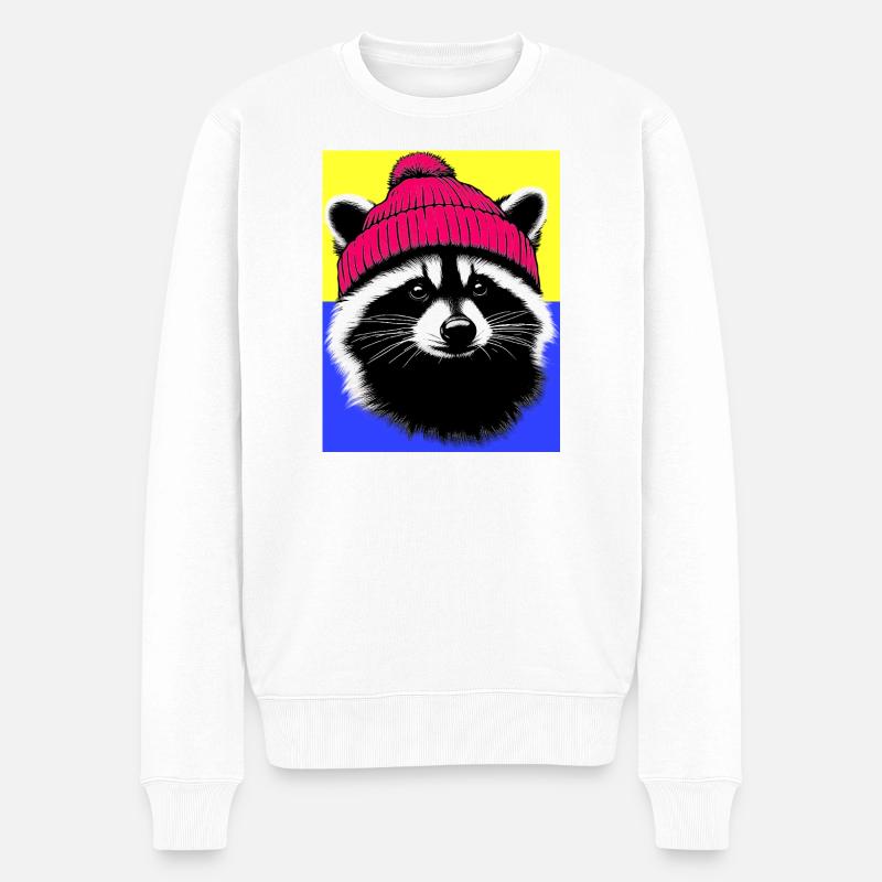 Waschbär - Männer Premium Bio Pullover - Weiß