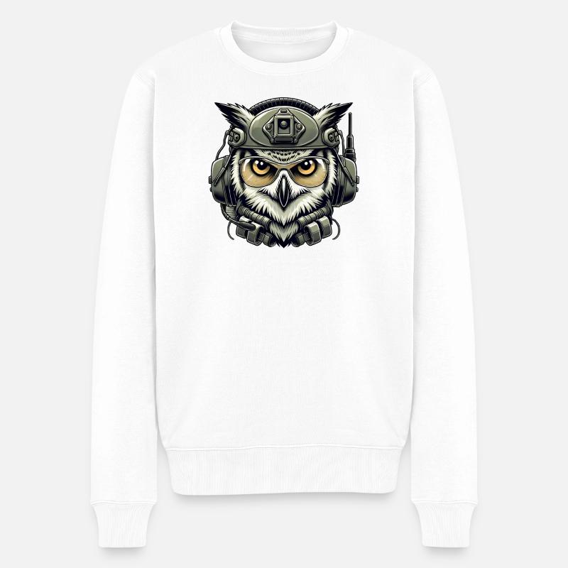 Taktische Eule mit Helm - Männer Premium Bio Pullover - Weiß