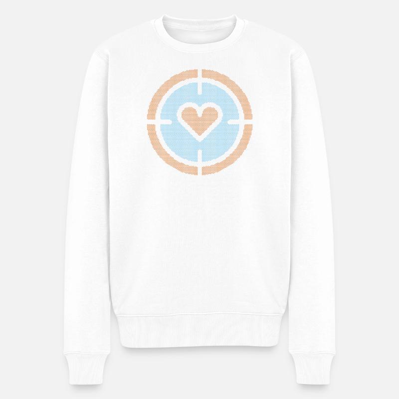 Herz im Ziel-Emblem, Wabenmuster - Männer Premium Bio Pullover - Weiß