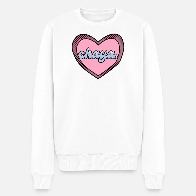 Chaya Herz Pop-Art Pink - Männer Premium Bio Pullover - Weiß