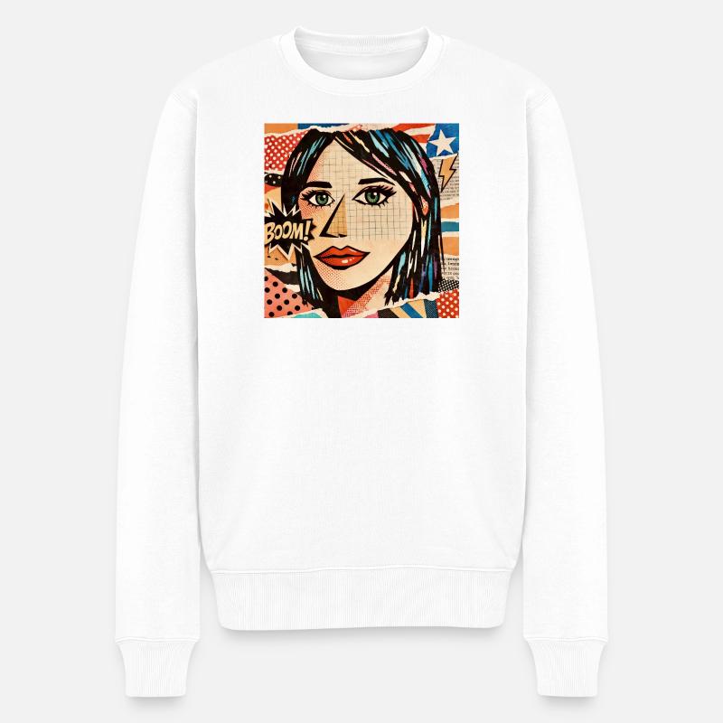 Face Pop Art Boom Collage - Pull Premium bio Homme - blanc