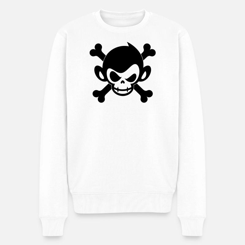 Totenkopf Affe Pirat Symbol - Männer Premium Bio Pullover - Weiß