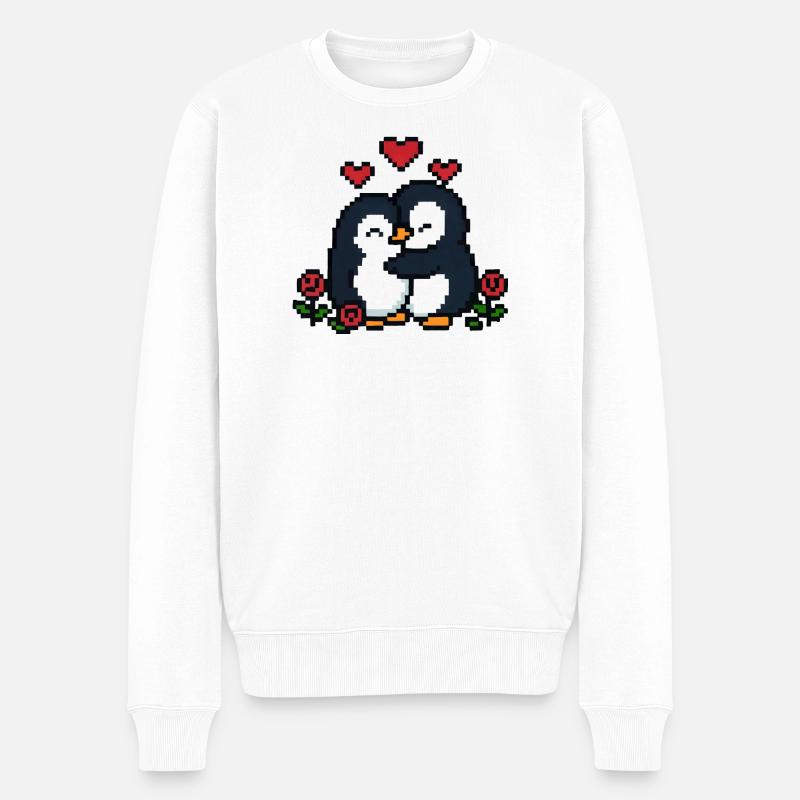Pixel Pinguin - Männer Premium Bio Pullover - Weiß