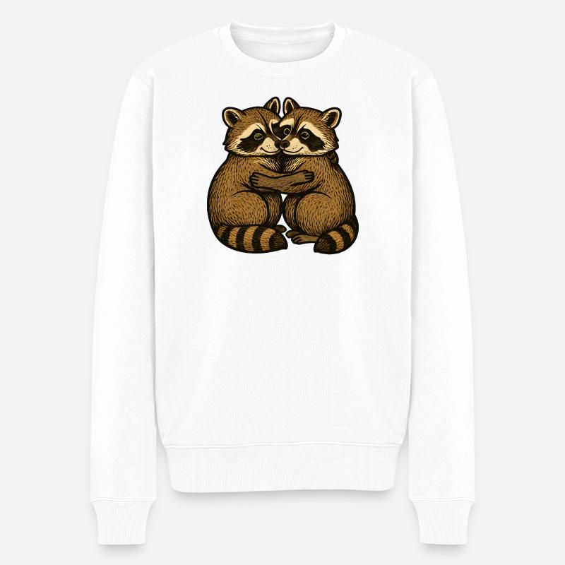 Zwei Waschbären Umarmung - Männer Premium Bio Pullover - Weiß