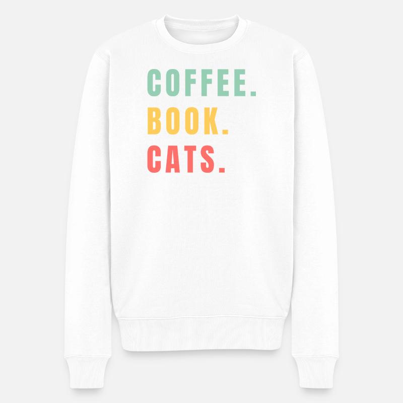 COFFEE BOOK CATS - Männer Premium Bio Pullover - Weiß