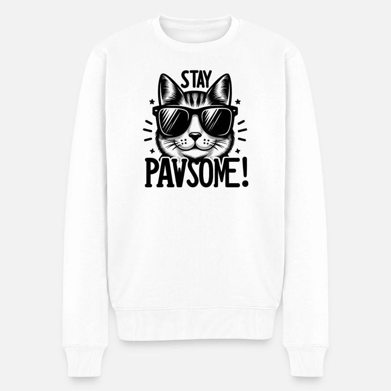 Stay Pawsome Katze mit Sonnenbrille - Männer Premium Bio Pullover - Weiß