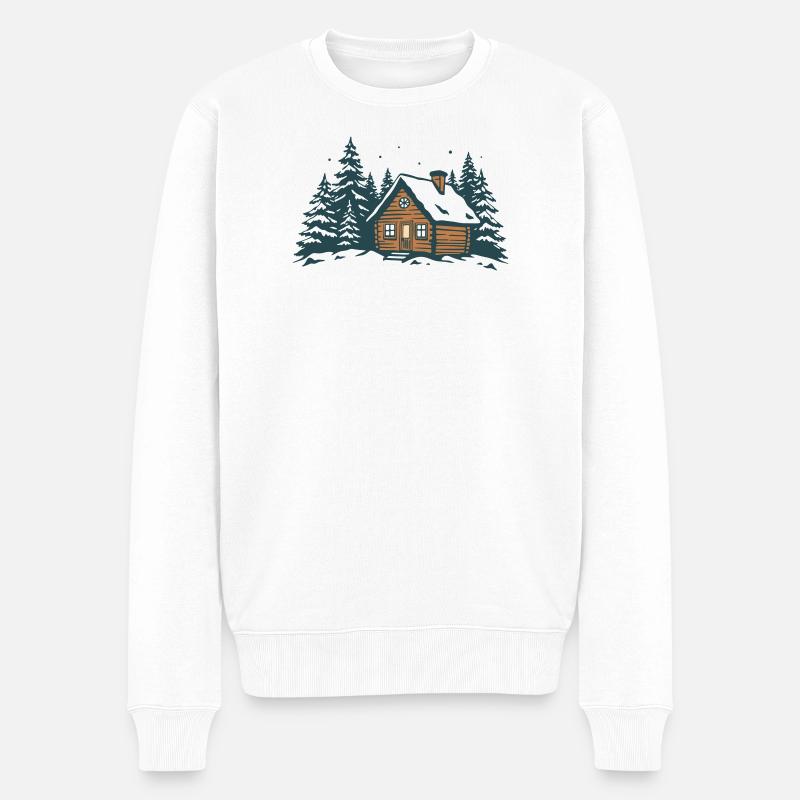 Refuge de la Forêt d’Hiver - Pull Premium bio Homme - blanc