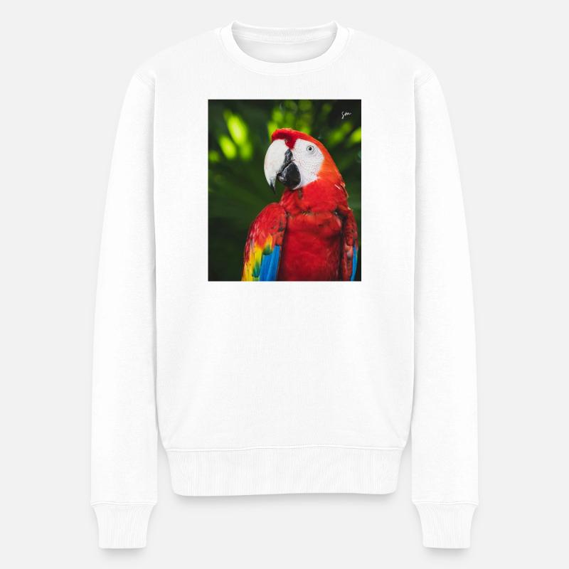 Tropische Farben des Macau-Aras - Männer Premium Bio Pullover - Weiß
