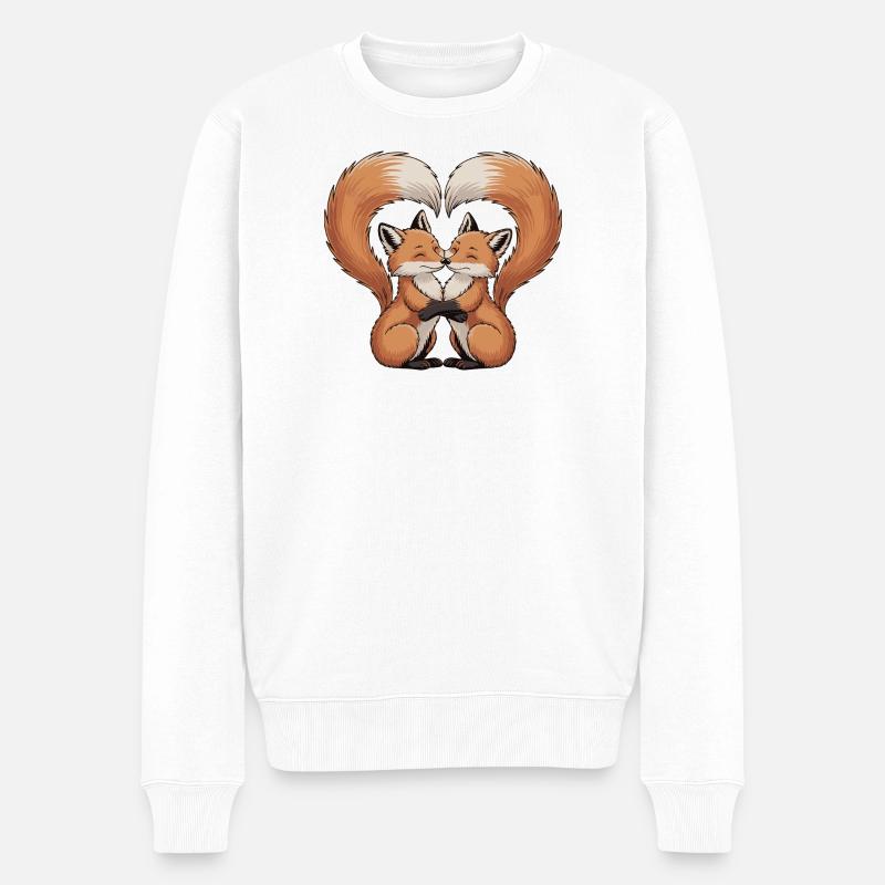 Fuchs Paar Herz - Männer Premium Bio Pullover - Weiß