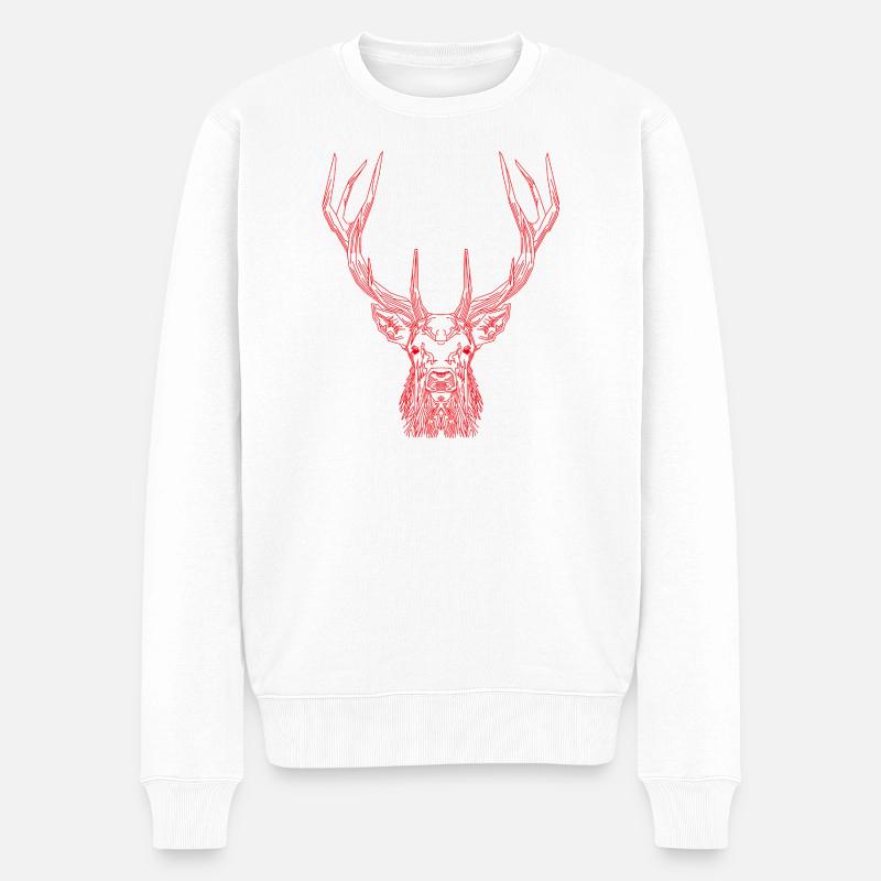 Tech Deer – Geometrischer Hirsch in Rot - Männer Premium Bio Pullover - Weiß