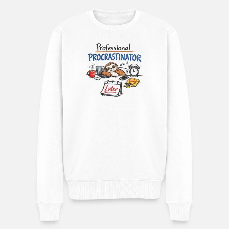 Professional Procrastinator – Faultier Büro Spruch - Männer Premium Bio Pullover - Weiß