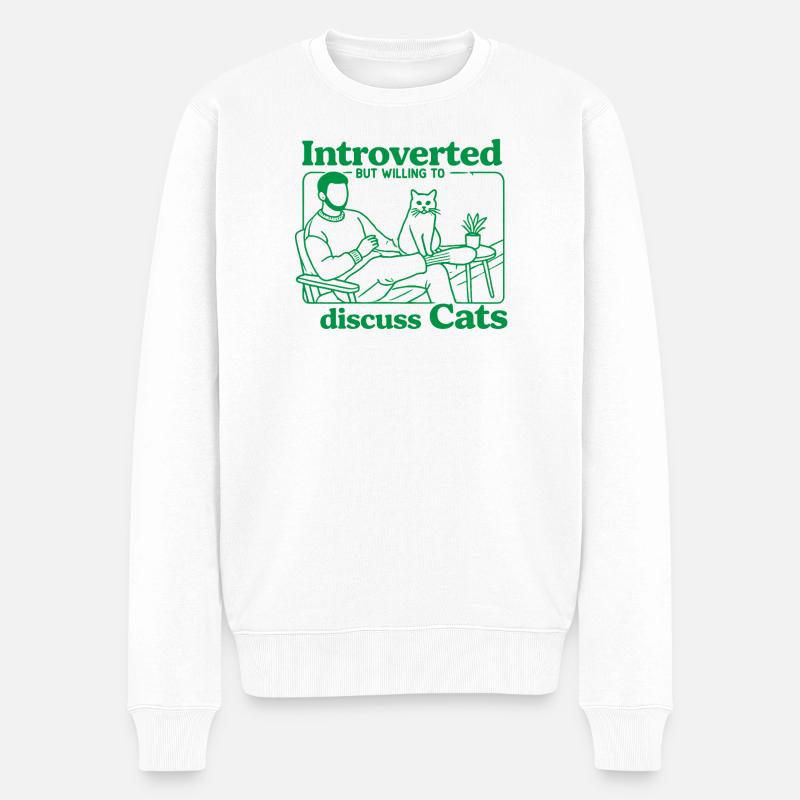Introverti mais prêt à discuter chats - Pull Premium bio Homme - blanc