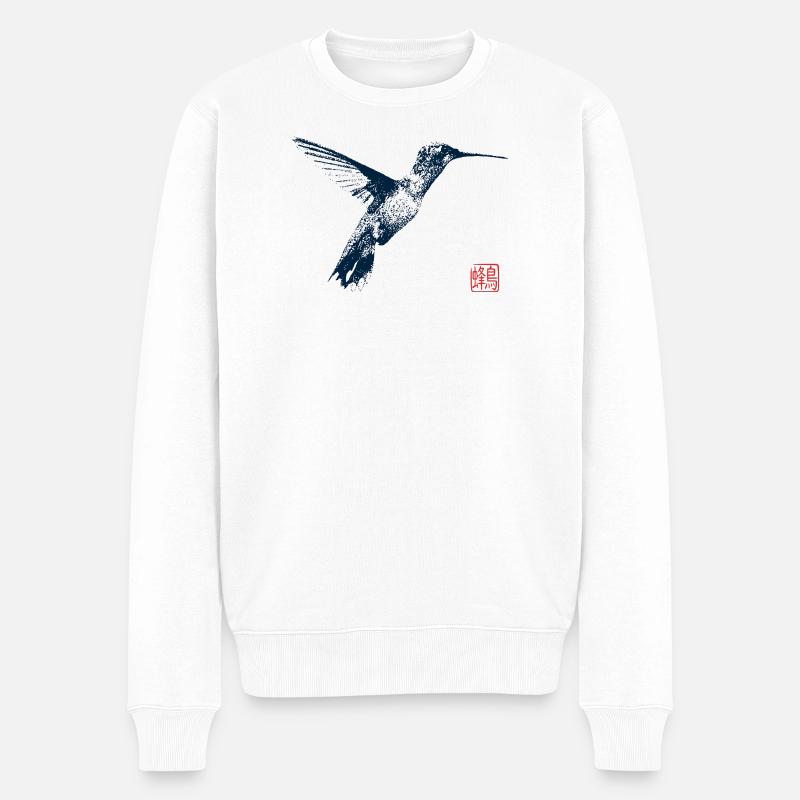 Kolibri mit Kanji Stempel - Männer Premium Bio Pullover - Weiß