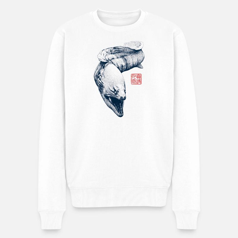 Muräne mit Kanji Stempel - Männer Premium Bio Pullover - Weiß