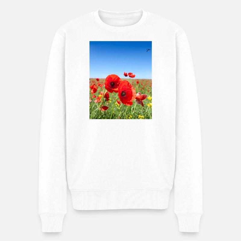 Les coquelicots dans le champ bleu - Pull Premium bio Homme - blanc