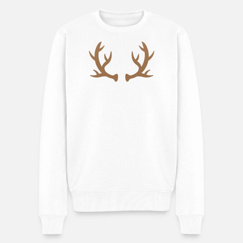 Braune Hirschgeweih-Silhouette - Männer Premium Bio Pullover - Weiß