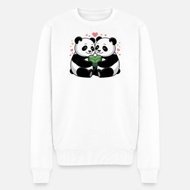 Verliebte Panda-Pärchen - Männer Premium Bio Pullover - Weiß