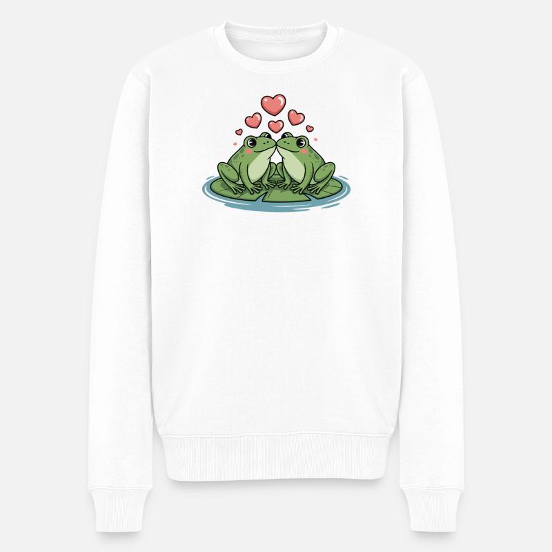 Frosch Paar Herz - Männer Premium Bio Pullover - Weiß