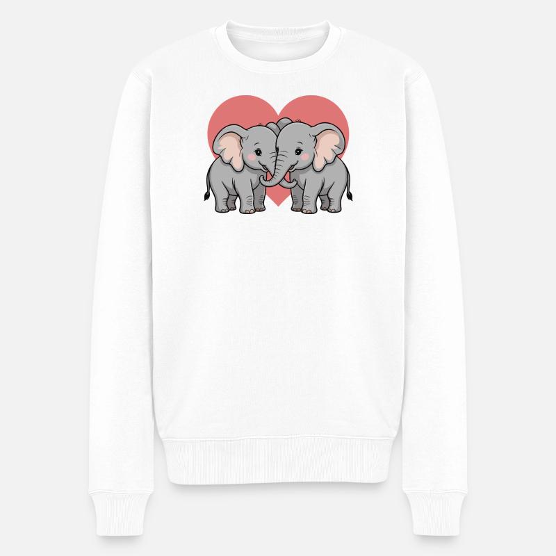 Elefant Paar Herz - Männer Premium Bio Pullover - Weiß