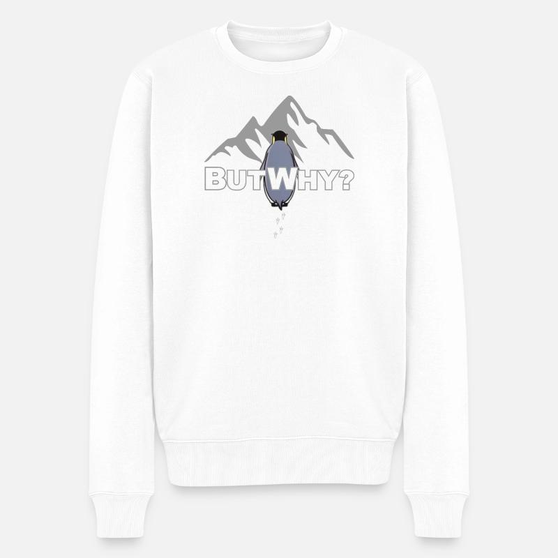 But Why? Pinguin Meme Motivation - Männer Premium Bio Pullover - Weiß