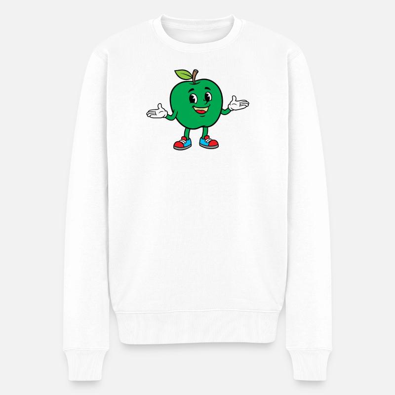 Grünes Apfel-Maskottchen in Turnschuhen - Männer Premium Bio Pullover - Weiß