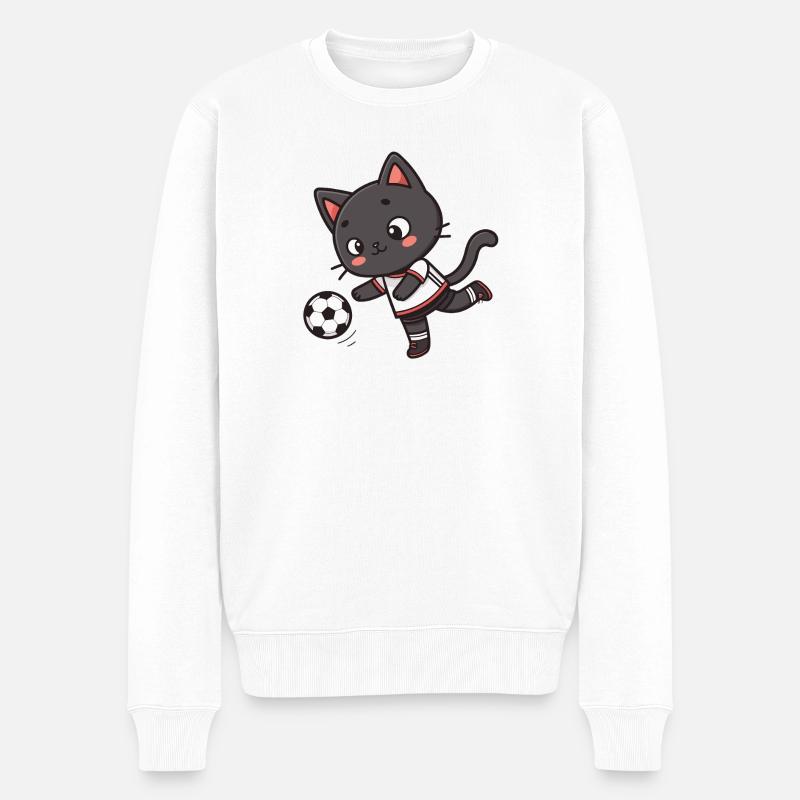 Schwarzer Fußballer Kätzchen in Jersey - Männer Premium Bio Pullover - Weiß