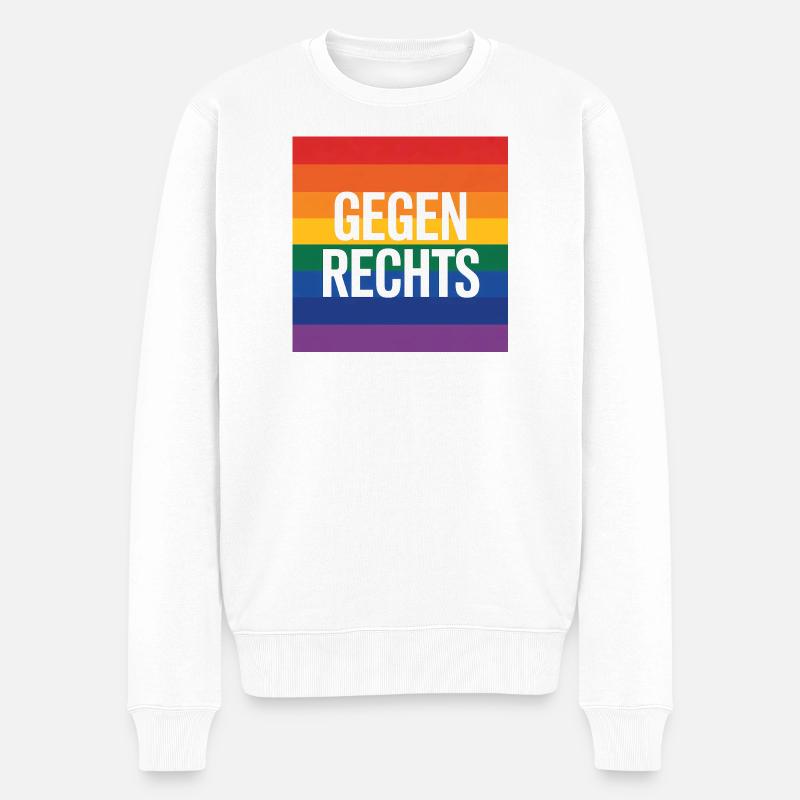 Gegen Rechts - Antifa Regenbogen Tee - Männer Premium Bio Pullover - Weiß