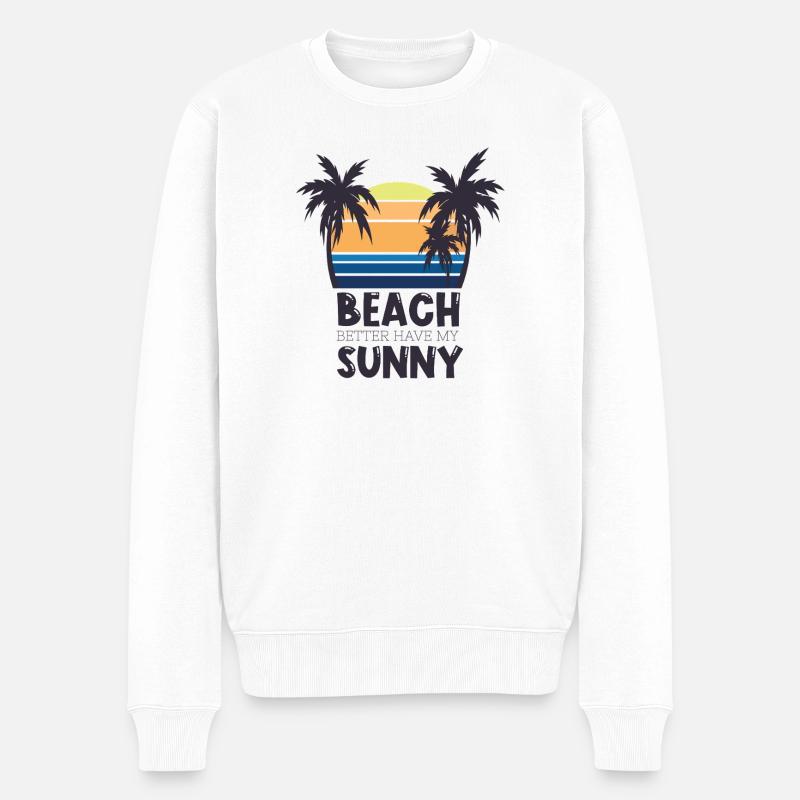 Sonnenuntergang am Strand Spruch - Männer Premium Bio Pullover - Weiß