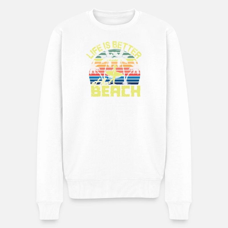 Beach Surfer Retro Sunset - Pull Premium bio Homme - blanc