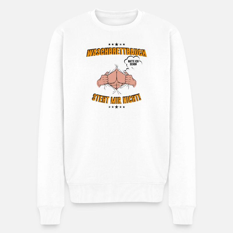 Waschbrettbauch Spruch Shirt - Männer Premium Bio Pullover - Weiß